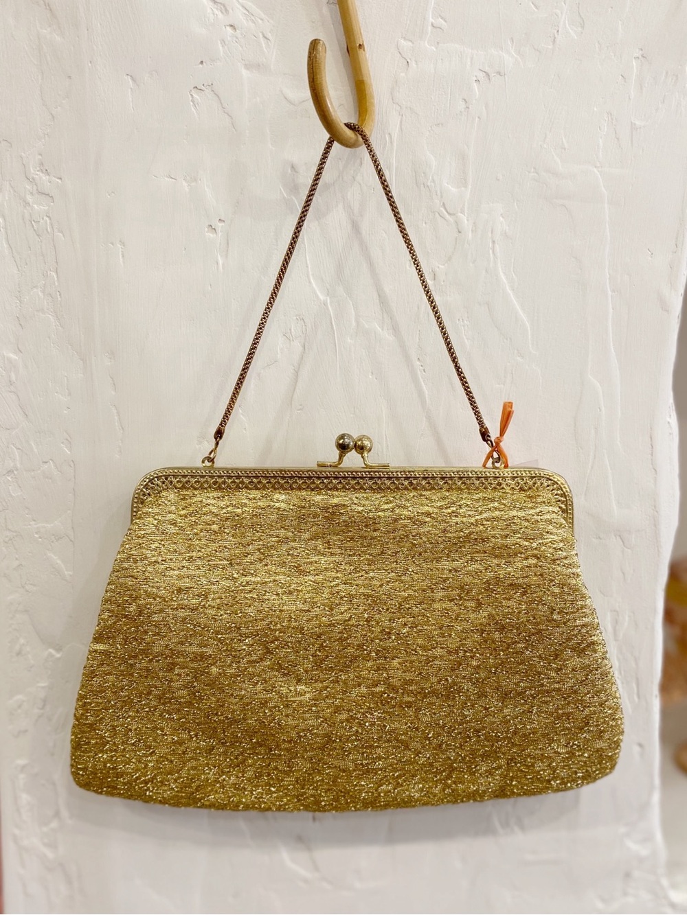 Vintage Shiny Gold Textured Fabric Evening Purse or Clutch Made in Hong Kong